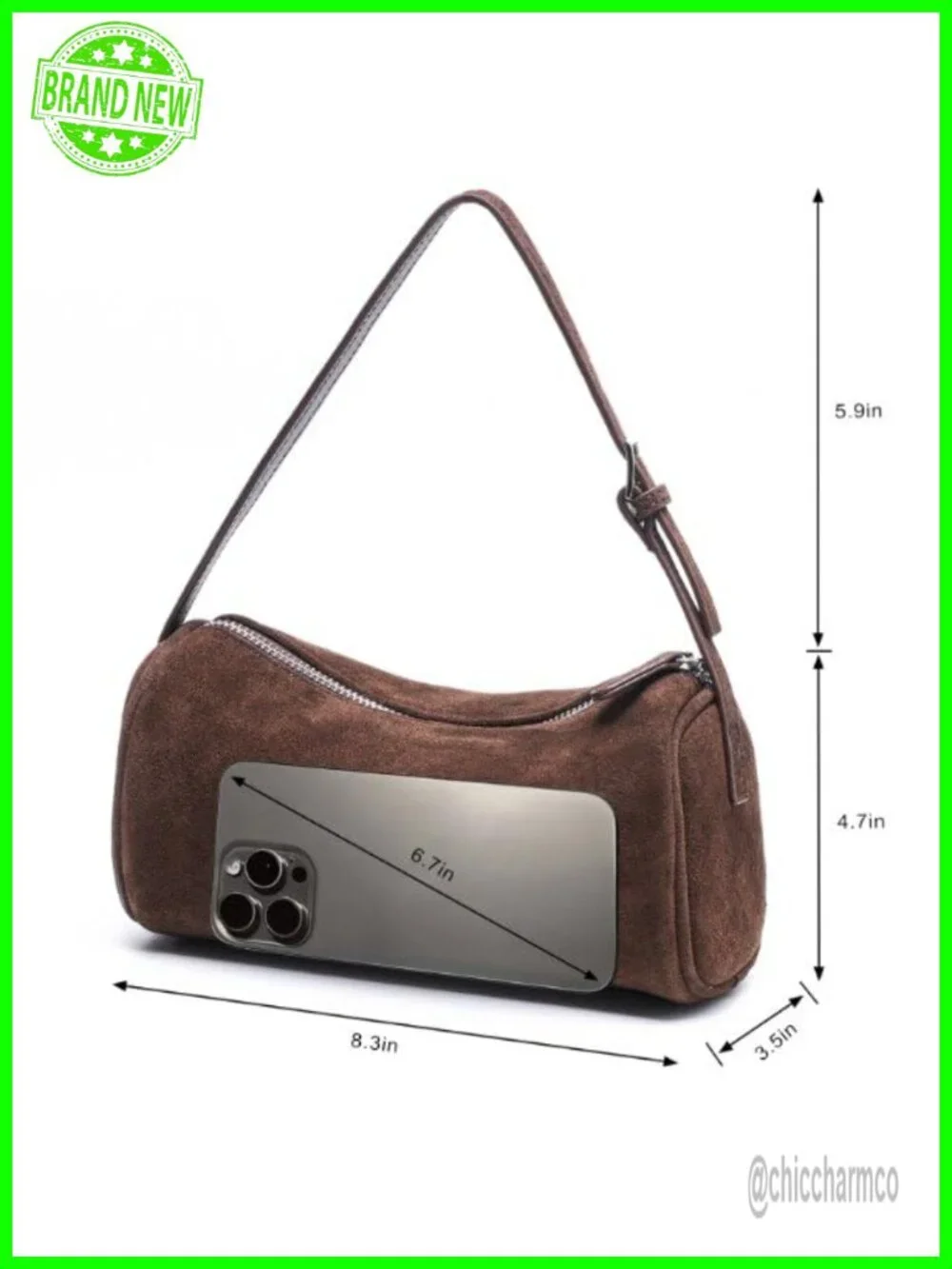Genuine Suede Leather Barrel Purse Hobo Bag with Adjustable Strap